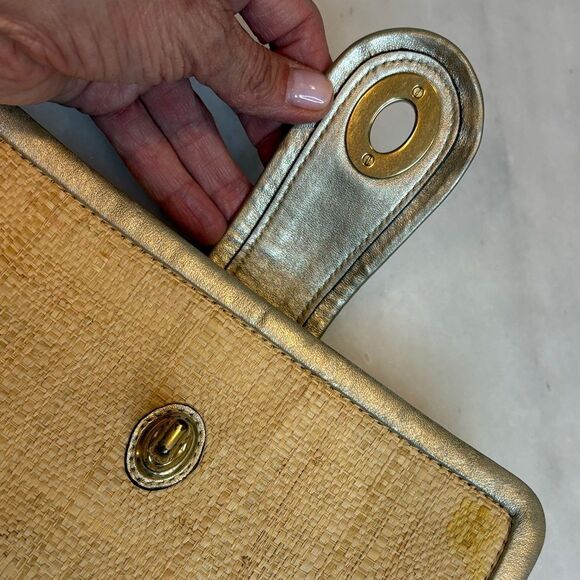 Coach Parker Natural Straw Leather Trim Clutch Wristlet Wallet Clutch - Picture 16 of 16